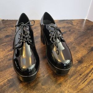 Black Patent Platform Lace-Up Heeled Shoes - Men
